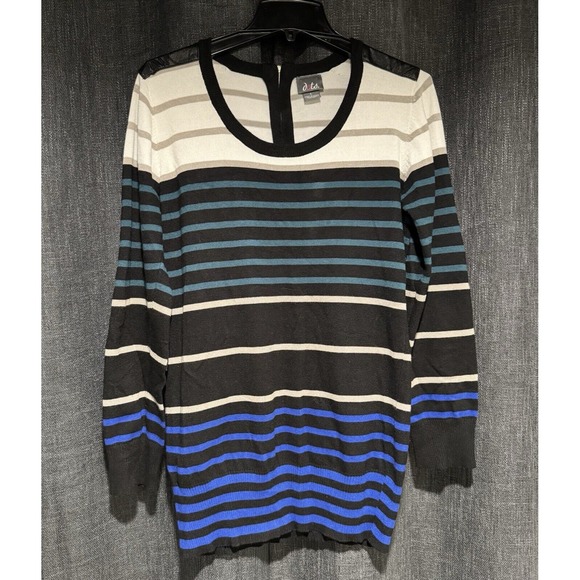 Dots Dresses & Skirts - Dots‎ Brand, Women's Large Striped Blue Green Edgy Fitted Dress above the Knee